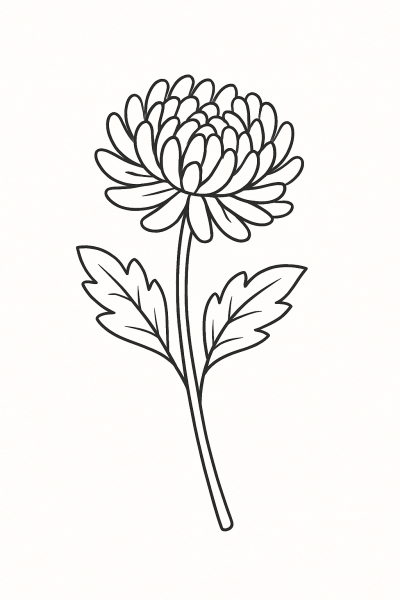 Рисунка на хризантема за принтиране и оцветяване