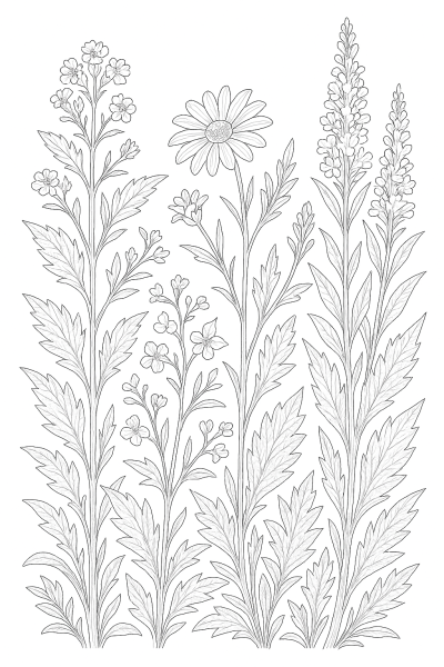 Нежни полски цветя – рисунка за принтиране и оцветяване