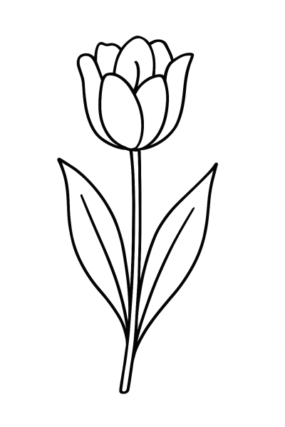 Минималистична рисунка на лале за принтиране и оцветяване