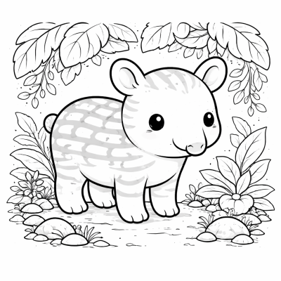 Бебе тапир в джунглата – сладка картинка за оцветяване за деца