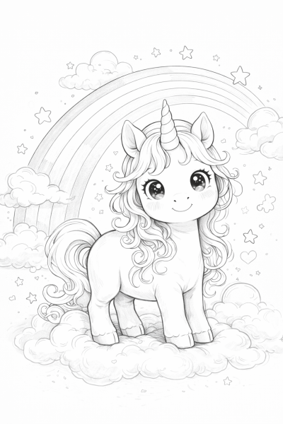 Еднорог с дъга – вълшебна картинка за оцветяване за деца