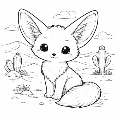 Фенек лисица в пустинята – сладка картинка за оцветяване за деца