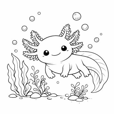 Любопитен аксолотъл под водата – сладка картинка за оцветяване за деца