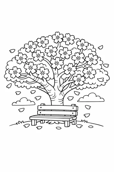 Цветущая вишня — мирная весенняя раскраска