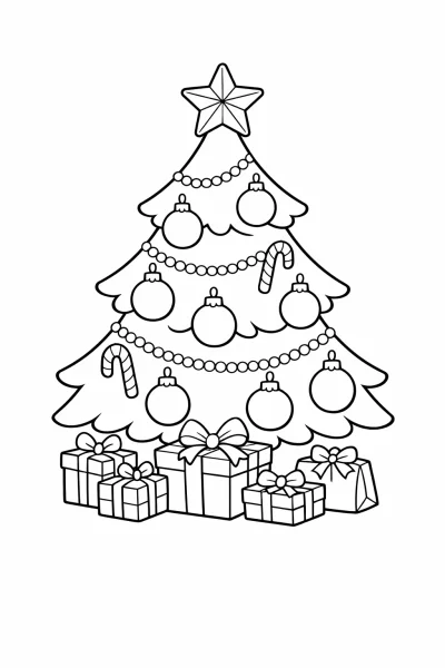 Украсено коледно дърво – Безплатен лист за оцветяване за печат