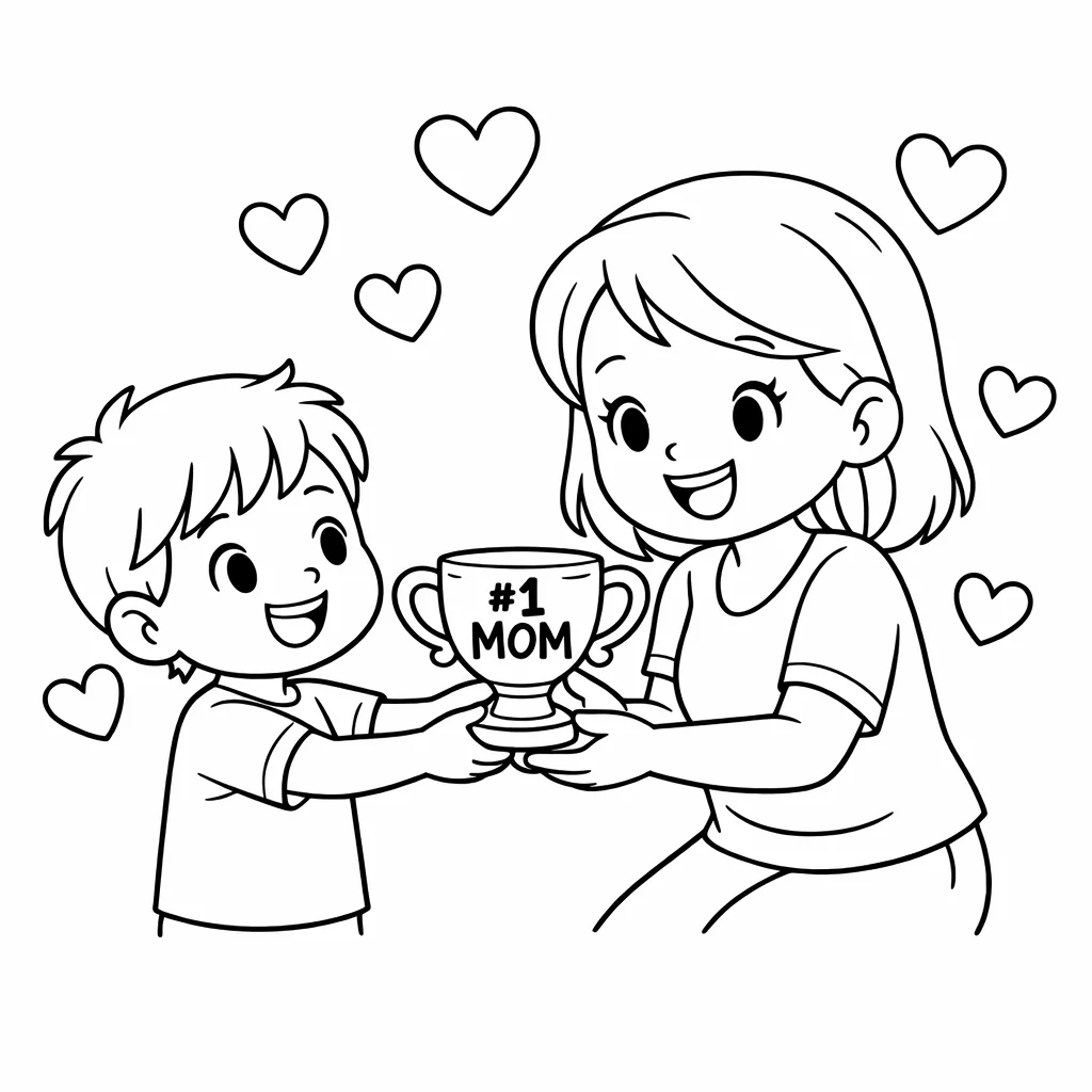 Трофей за най-добра майка – страница за оцветяване на Деня на майката