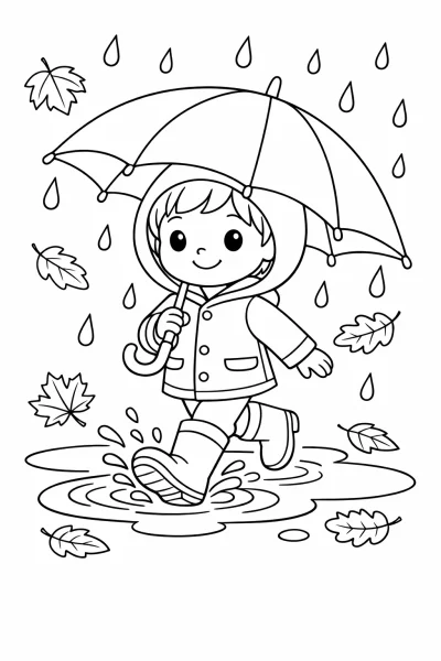 Раскраска «Дождливый день с зонтиком» — Уютная осень