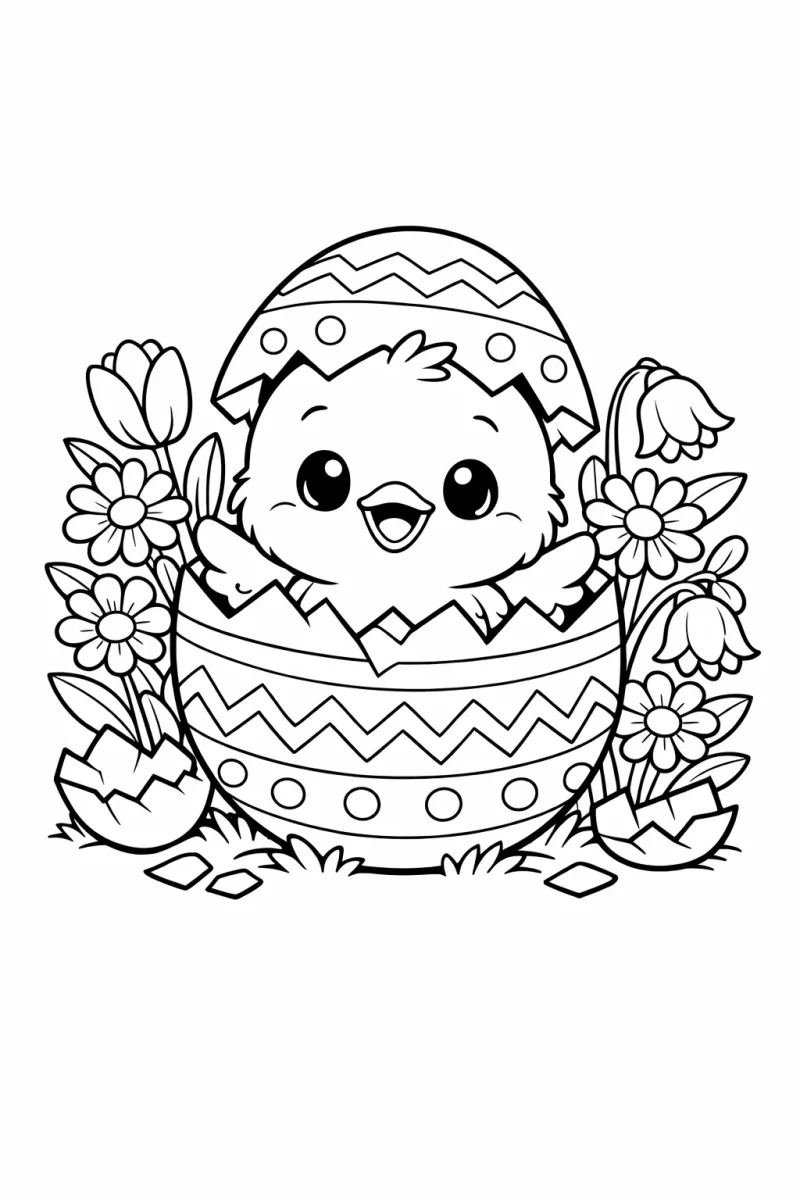Пиленце се излюпва от яйце – лист за оцветяване на Великден
