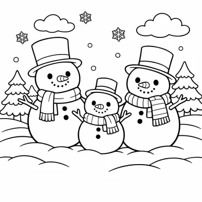 Коледно семейство снежен човек – лист за оцветяване за печат