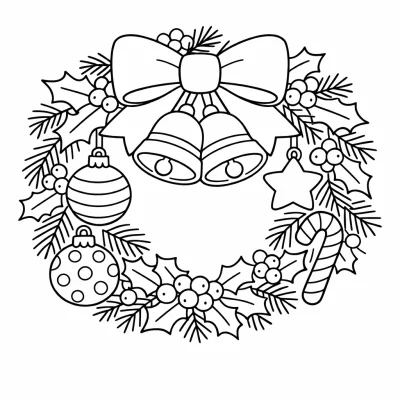 Коледен венец с лък – безплатен лист за оцветяване