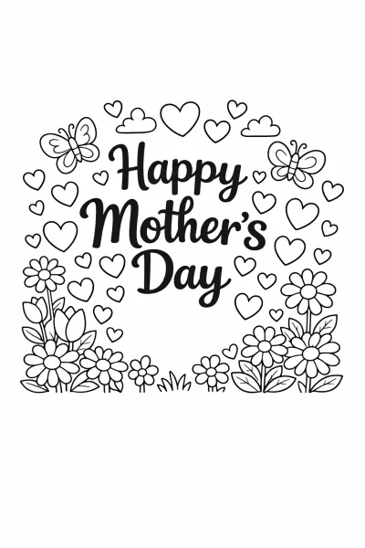 Картичка за деня на майката – безплатна страница за оцветяване за деца