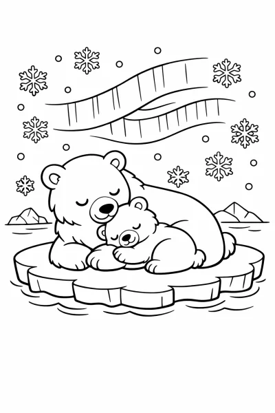 Oso polar y cachorro – Hoja para colorear de invierno