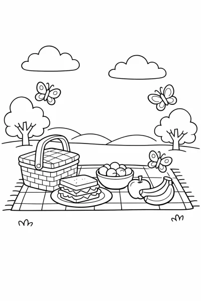 Пикник в парке — раскраска Весенние развлечения