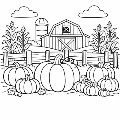 Сцена с тыквенным участком — бесплатная осенняя раскраска