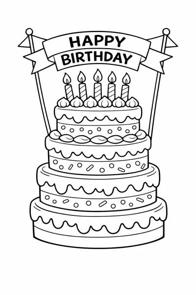 Birthday Cake with Candles – Coloring Page for Kids
