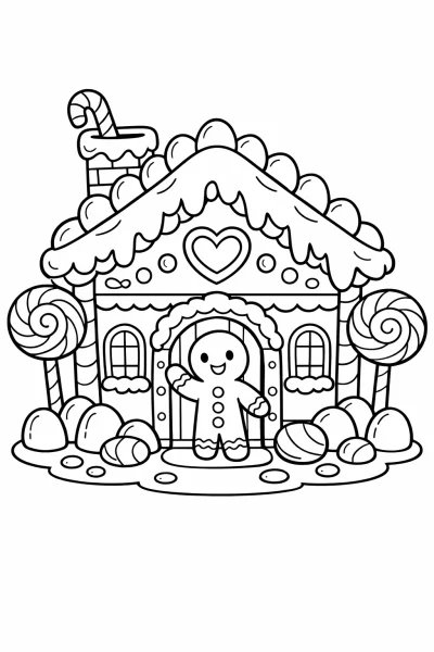 Джинджифилова къща – празнична страница за оцветяване