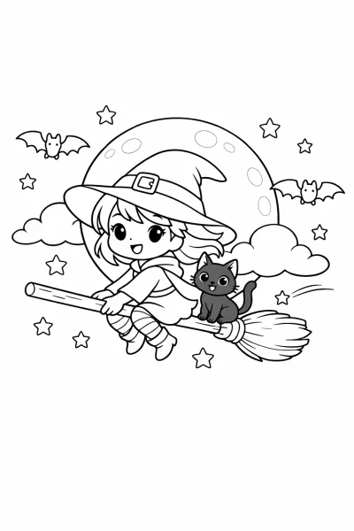 Сладка вещица на метла – лист за Хелоуин за печат