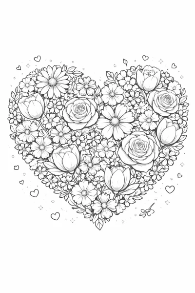 Картинка за оцветяване за Деня на майката – Сърце от цветя