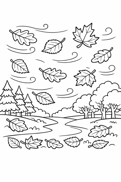 Осенние листья развеваются — Осенняя раскраска