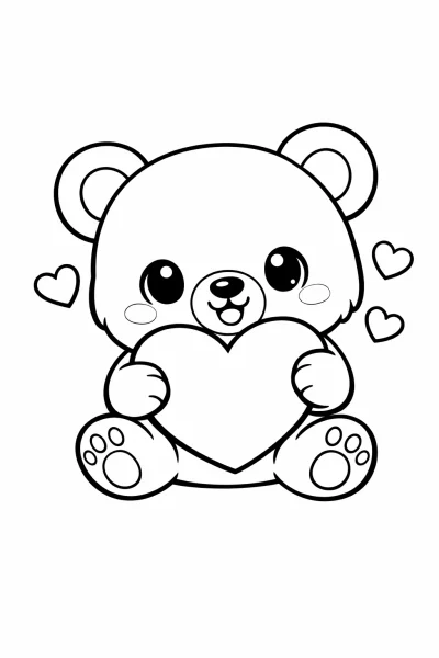 Сладко мече със сърце – картинка за оцветяване за Св. Валентин