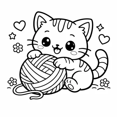 Мила котка с кълбо прежда – страница за оцветяване