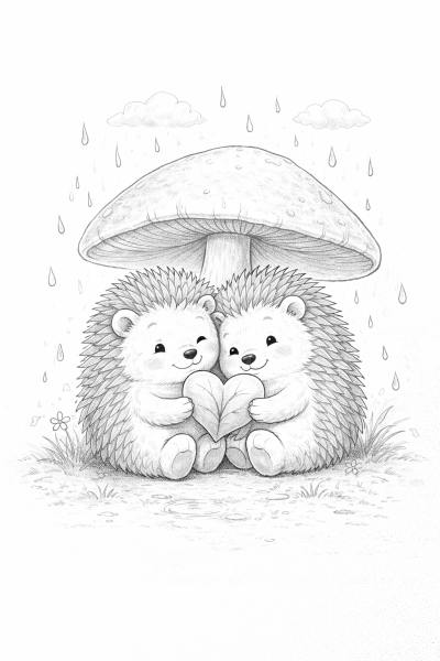 Любов е … когато заедно се крием от дъжда – Безплатна картинка за оцветяване