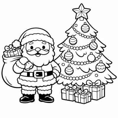 Дядо Коледа с подаръци – Коледна страница за оцветяване