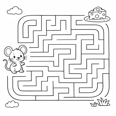 Easy Mouse and Cheese Maze — веселая игра для распечатки