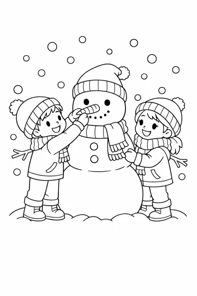 Edificio de muñeco de nieve – Página para colorear de invierno para niños