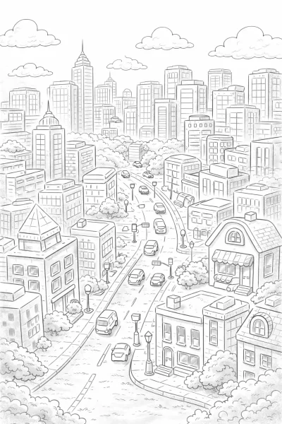 Град от птичи поглед – детска картинка за оцветяване