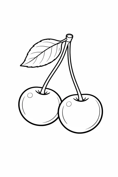 Лесна картинка за оцветяване с череши за деца (прост плодов дизайн за печат)