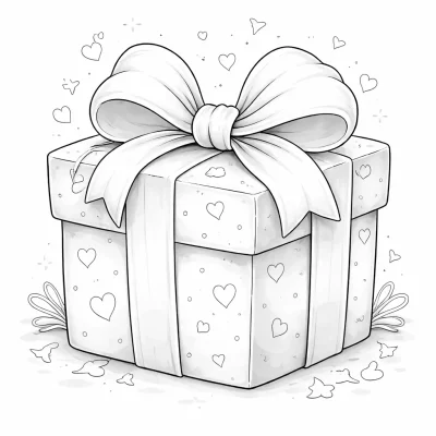 Сладък подарък с голяма панделка – лесна детска картинка за оцветяване