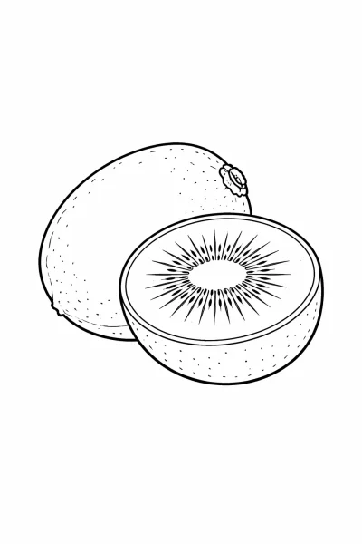 Лесна картинка за оцветяване на киви за деца (за печат – цяло и резен)