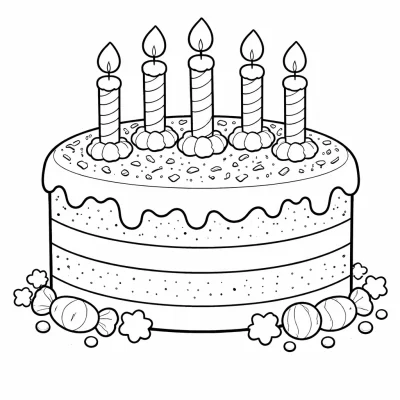 Página para colorear de pastel con velas – Hoja imprimible gratis de pastel de cumpleaños para niños