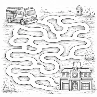 Лабиринт с пожарна кола – забавен пъзел за оцветяване