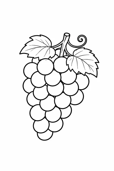 Лесна картинка за оцветяване с грозде за деца (опростен дизайн на плод за печат)