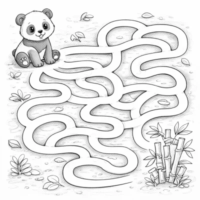 Лабиринт за оцветяване с панда и бамбук за деца – забавно