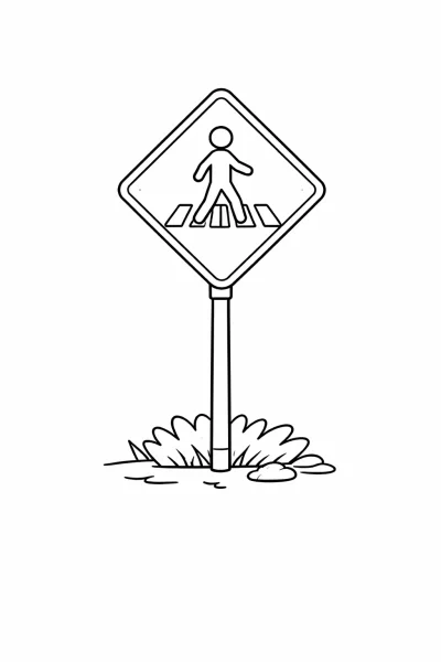 Знак за пешеходна пътека – Страница за оцветяване за деца | Страница за оцветяване на пътни знаци