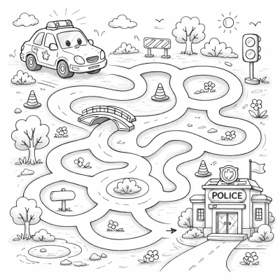 Полицейска кола в лабиринт – приключенска страница за оцветяване