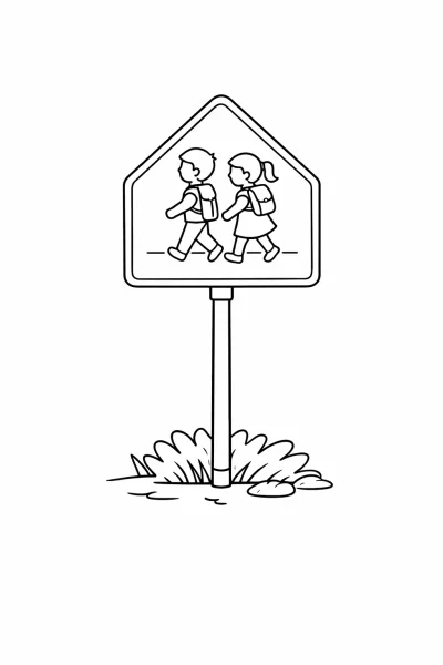 Знаци за училищна зона – пътна безопасност за деца | Картинка за оцветяване на пътни знаци