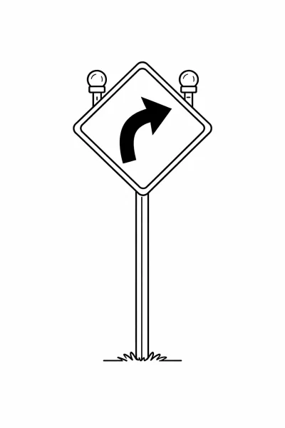 Sharp Turn Traffic Sign Coloring Page – Printable Road Safety Traffic Signs for Kids