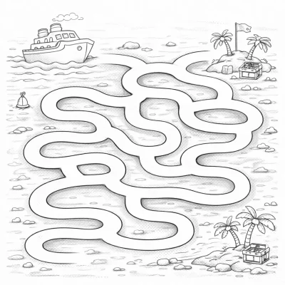 Лабиринт с кораб до остров – морско приключение за оцветяване