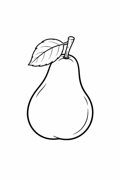 Лесна картинка за оцветяване с круша за деца (прост дизайн на плод за печат)