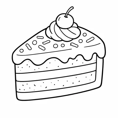 Cute Slice of Cake Coloring Page – Free Printable Dessert Coloring Sheet for Kids