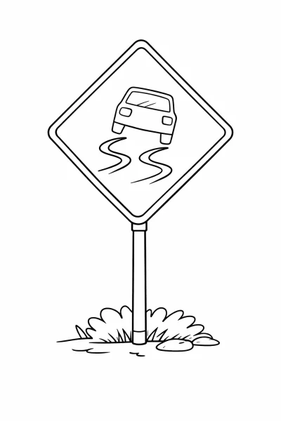 Знак за хлъзгав път – Оцветяване за деца | Оцветяване на пътни знаци