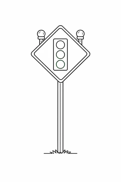 Traffic Light Ahead Sign Coloring Page – Printable Road Safety Traffic Signs for Kids