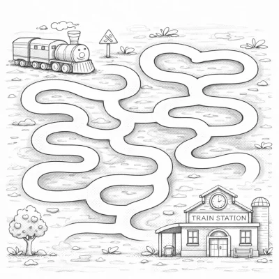 Лабиринт с влак – пътешествие за оцветяване за малки откриватели