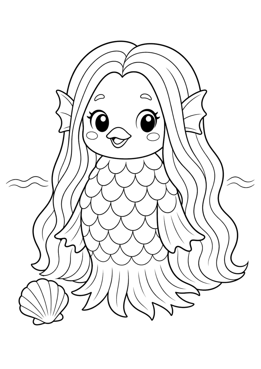 Amabie coloring page for kids, free printable Japanese folklore coloring page