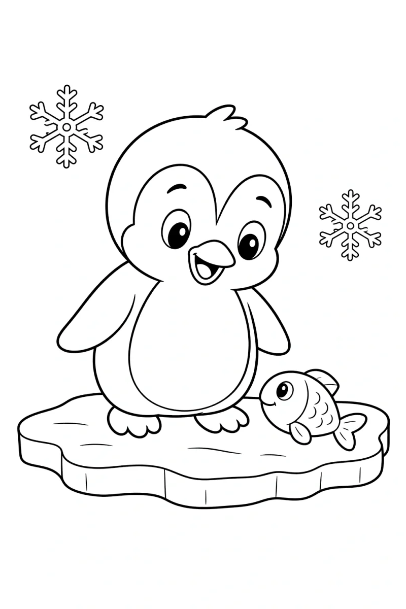 Baby Penguin on Ice Coloring Page for Kids