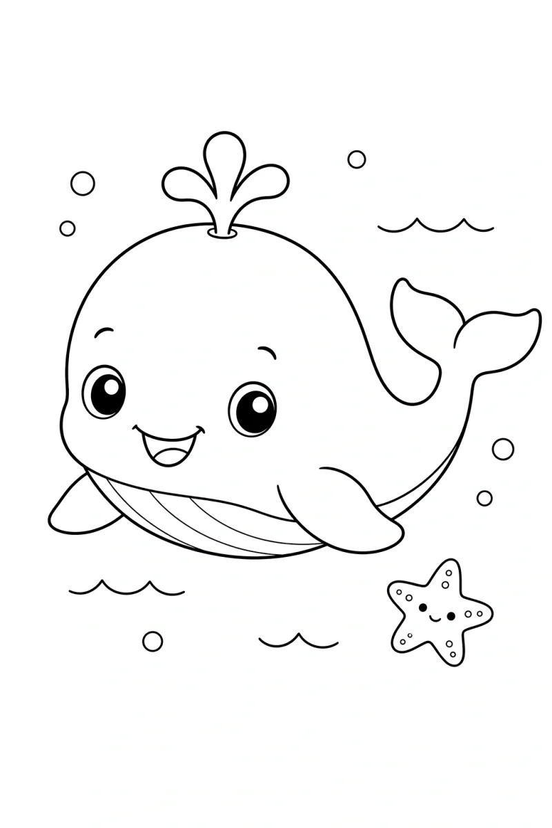 Baby Whale Coloring Page for Kids - Free Printable Cute Ocean Animal